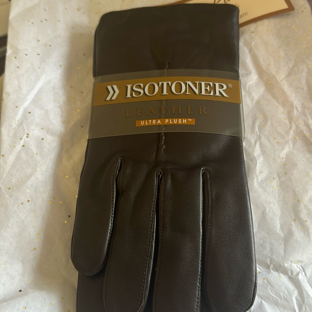ISOTONER MEN'S Brown LEATHER WINTER GLOVES ultra plush LINING SIZE XL